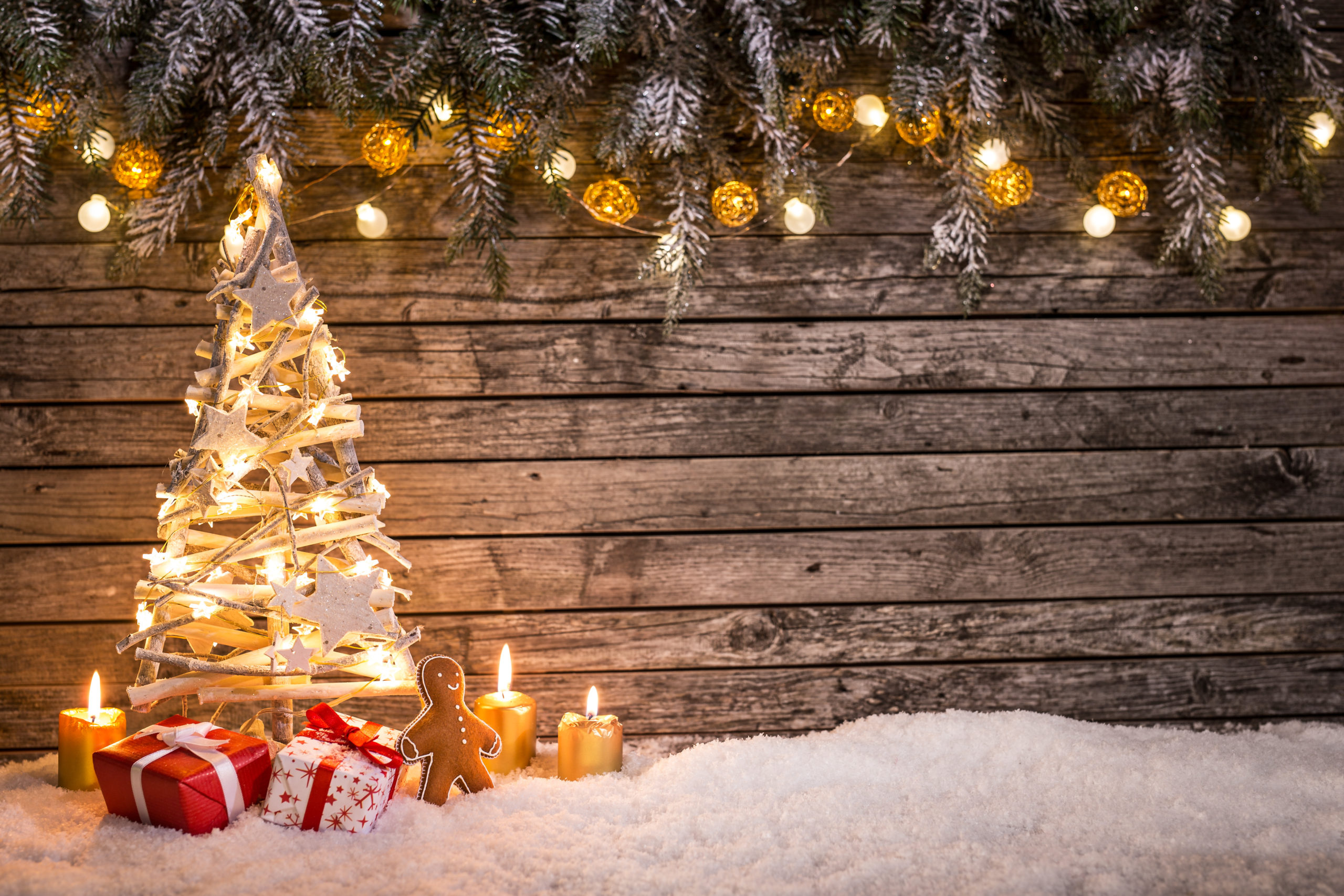 Christmas Tree With Wooden Background